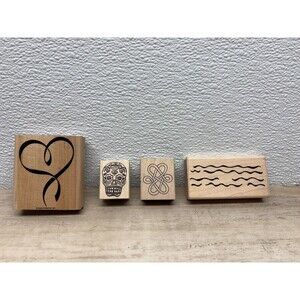 Set of 4 Mixed Brands Wood Mounted Rubber Stamps
